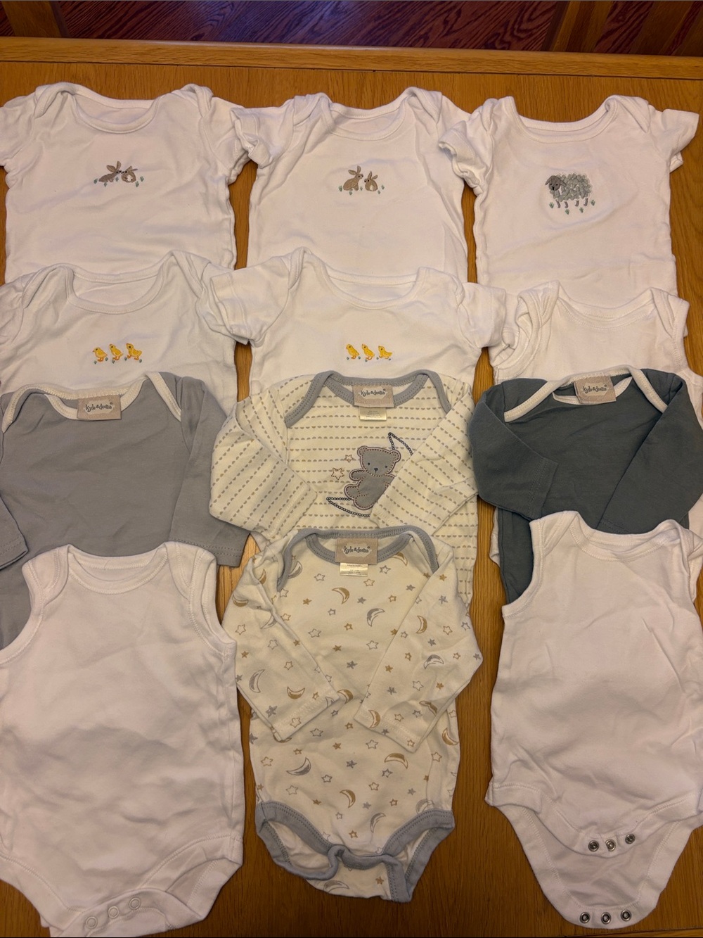 12 White & Gray Baby Bodysuit Set - long, short and sleeveless size 3-6 months